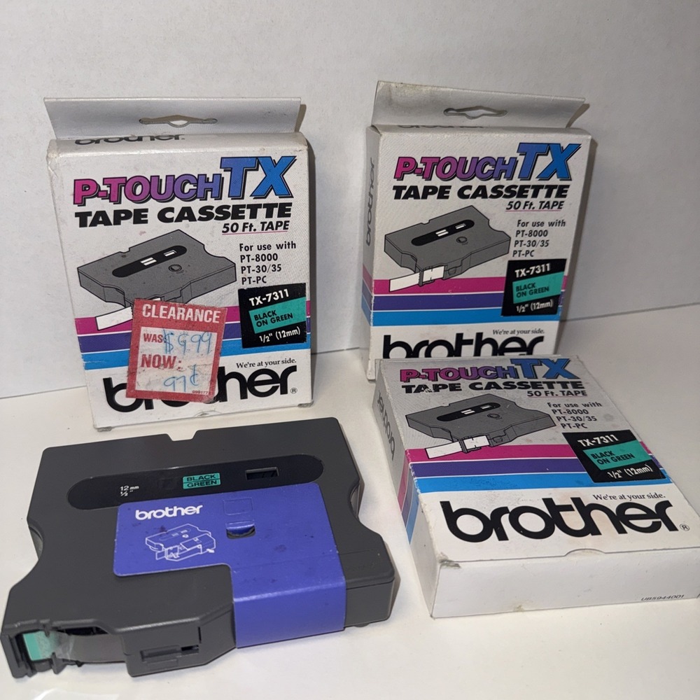 Brother P-Touch TX Tape Cassette TX 7511 Black On‎ Green